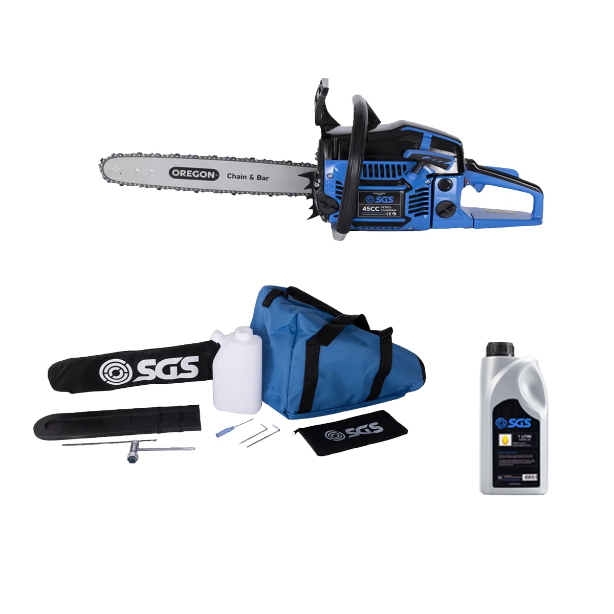 SGS 45cc Petrol Chainsaw - 15in Bar with Chain Oil 1L